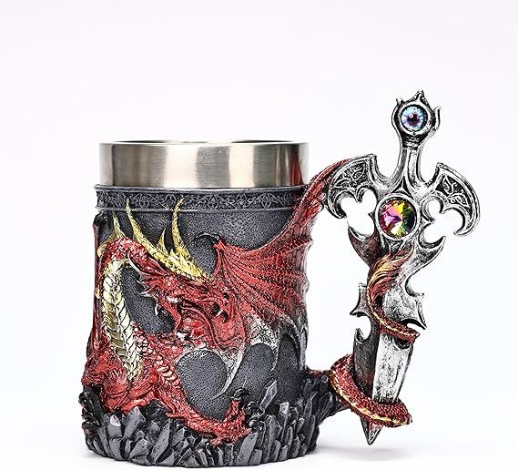 Red & Silver Dragon Sword Mug - Novelty