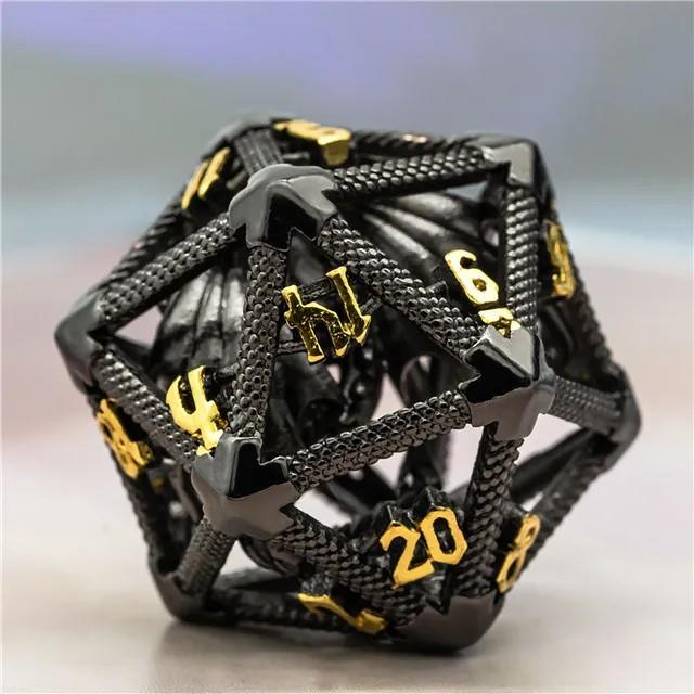 Dragon in Black Metal - Hollow D20 RPG Dice