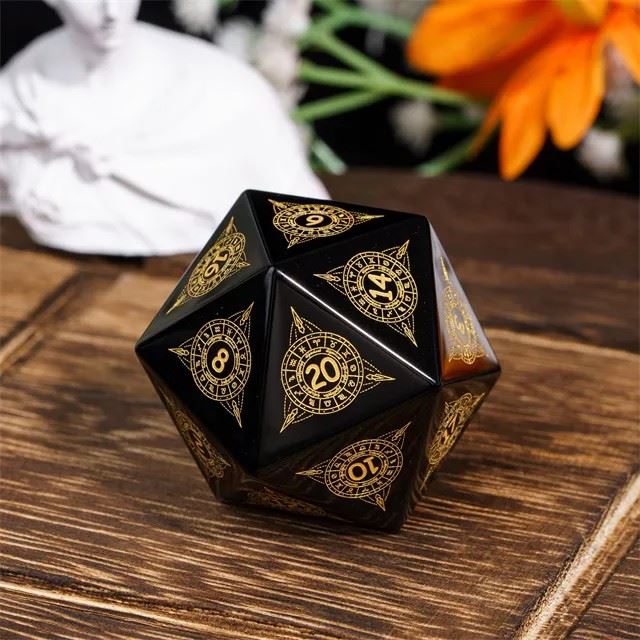 Astrology on Obsidian Gemstone - D20 RPG Dice