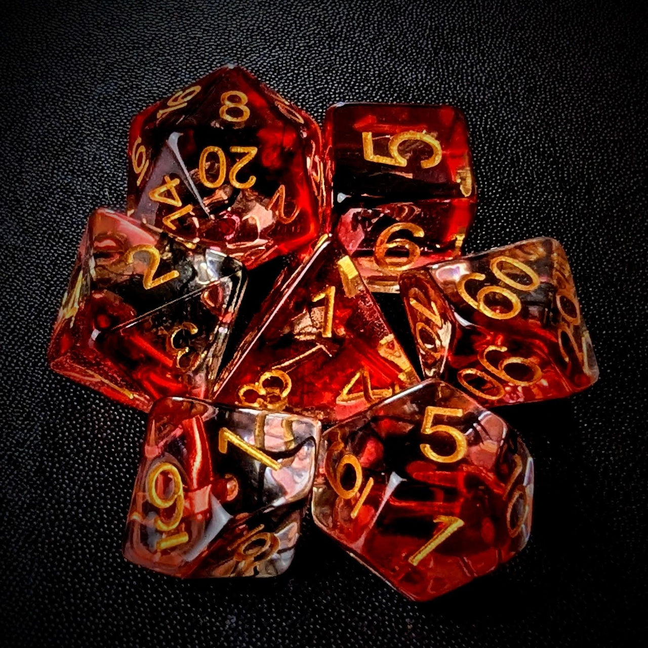 Axe in Clear & Red Resin - 7pcs RPG Full Dice Set