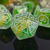 Thumbnail for 7pcs Dice Resin Pattern Flower White Font Clear Green