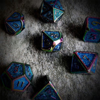 Thumbnail for Glitter Blue Enamel in Rainbow Metal - 7pcs RPG Dice Set