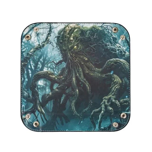 Cthulu on Grey PU Leather - Square Hard Dice Tray