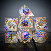 Thumbnail for 7pcs Dice Sharp Filled Liquid Gold Font Circle Dragon Clear