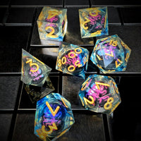 Thumbnail for 7pcs Dice Sharp Filled Liquid Gold Font Octopus Blue Clear