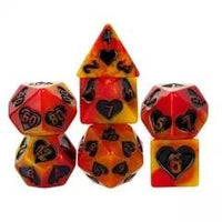 Thumbnail for 7pcs Dice Resin Pattern Hearts Black Font Yellow Red