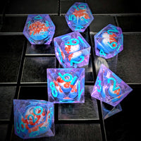 Thumbnail for 7pcs Dice Sharp Filled Liquid Fish Blue Font Blue Clear