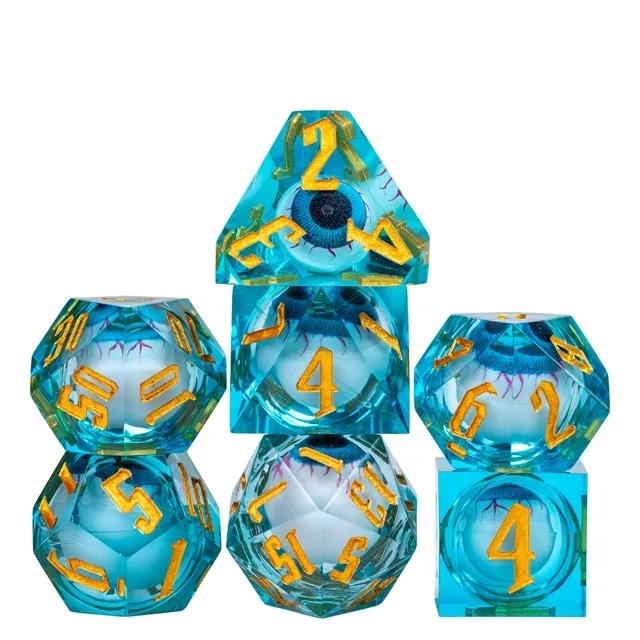 Eye Ball in Blue Filled Sharp Resin - 7pcs RPG Dice Set