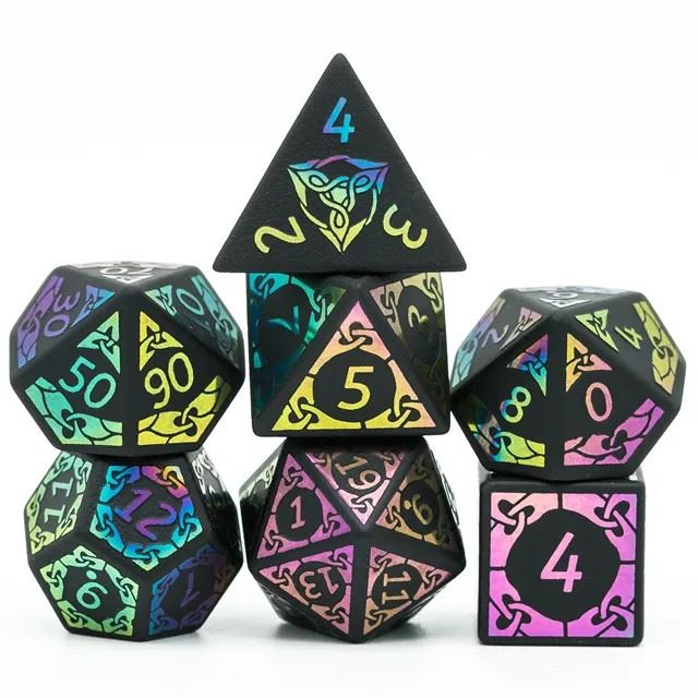 Celtic Knot on Black Obsidian Gemstone - 7pcs RPG Dice Set