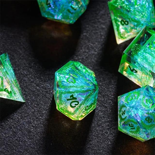 Mythology on Clear with Candy Sharp Resin - 7pcs RPG Dice Set