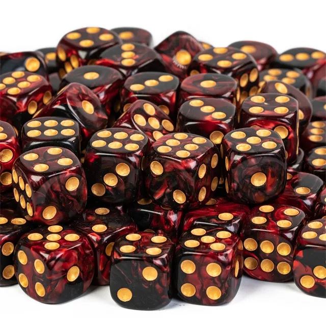 16mm Red & Black Acrylic  - 6pcs D6 RPG Dice Set