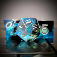 Thumbnail for 7pcs Dice Sharp Filled Liquid White Font Black Blue