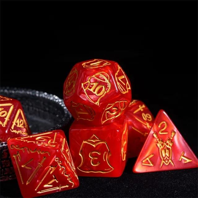 Weapons on Silk Red Acrylic - 7pcs RPG Oversized Dice Set