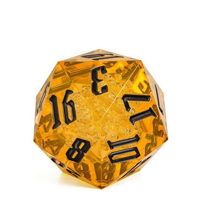 Bubbles in Clear & Yellow Sharp Acrylic - D20 RPG Dice