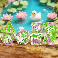Thumbnail for 7pcs Dice Resin Pattern Duck Green Font Pink Clear