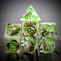 Thumbnail for 7pcs Dice Sharp Filled Tentacle Green Font Clear
