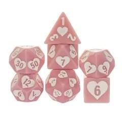 7pcs Dice Resin Pattern Hearts White Font Pink