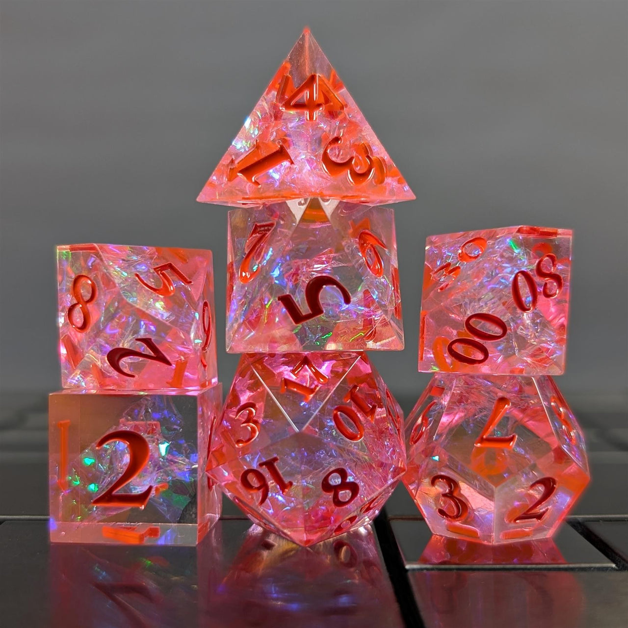 7pcs Dice Sharp Candy Pink Font Pink Clear