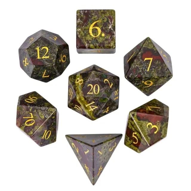 Read and Green Tainshan Sapphire Gemstone - 7pcs RPG Dice Set