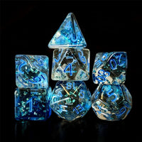 Thumbnail for Glitter in Clear Blue Acrylic - 7pcs RPG Full Dice Set Dark Stack