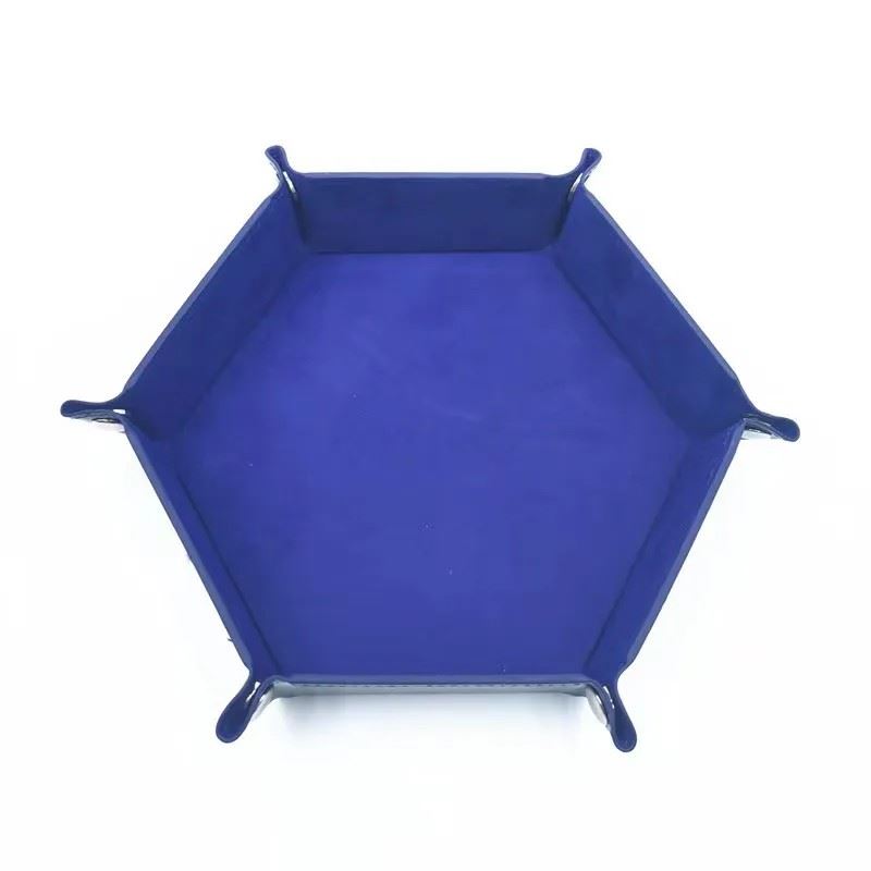 Blue Velvet & Blue PU Leather - Hexagon Hard Dice Tray