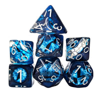 Thumbnail for Demon Eye in Clear & Royal Blue Resin - 7pcs RPG Full Dice Set