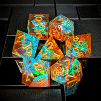 Thumbnail for Candy in Cyan & Orange Sharp Resin - 7pcs RPG Dice Set