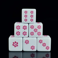 Thumbnail for 6pcs D6 16mm Dice Acrylic Printed Paw Heart Magenta Font White