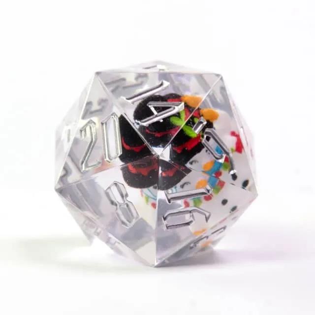 Snowman in Clear Sharp Resin - D20 RPG Dice