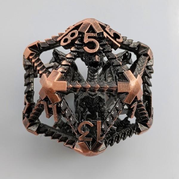 D20 Dice Metal Resin 39mm Flying Dragon Wash Copper