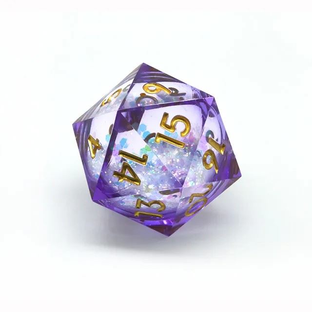 Purple Glitter in Clear Liquid Sharp Resin - D20 RPG Dice