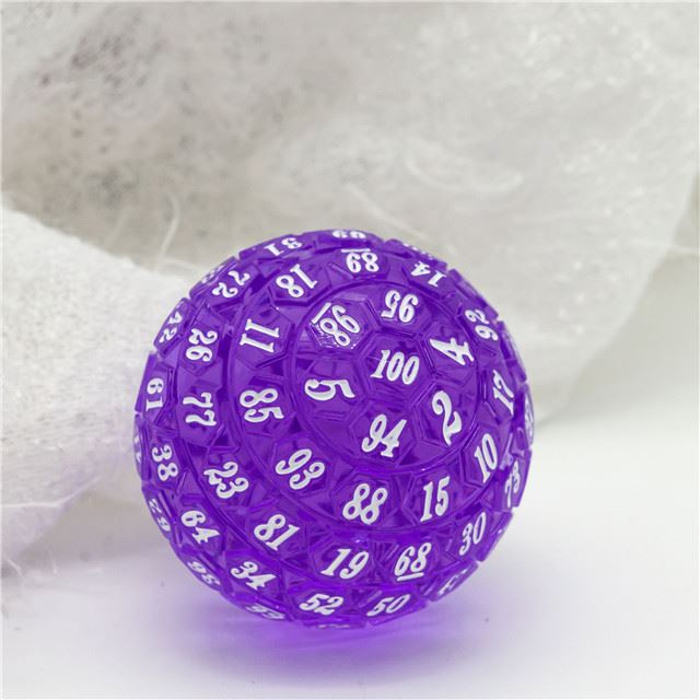 Purple & Clear Raised Face Acrylic - D100 RPG Dice