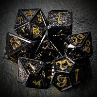 Thumbnail for Black Metal with Gold Dragon Font - 7pcs RPG Dice Set