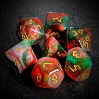Thumbnail for Glitter in Green & Red Acrylic - 7pcs RPG Full Dice Set