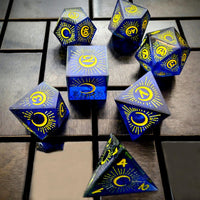 Thumbnail for Moon on Blue with Black Swirl Sharp Resin - 7pcs RPG Dice Set