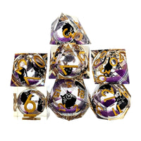 Thumbnail for 7pcs Dice Sharp Filled Liquid Cat Gold Font Clear Purple