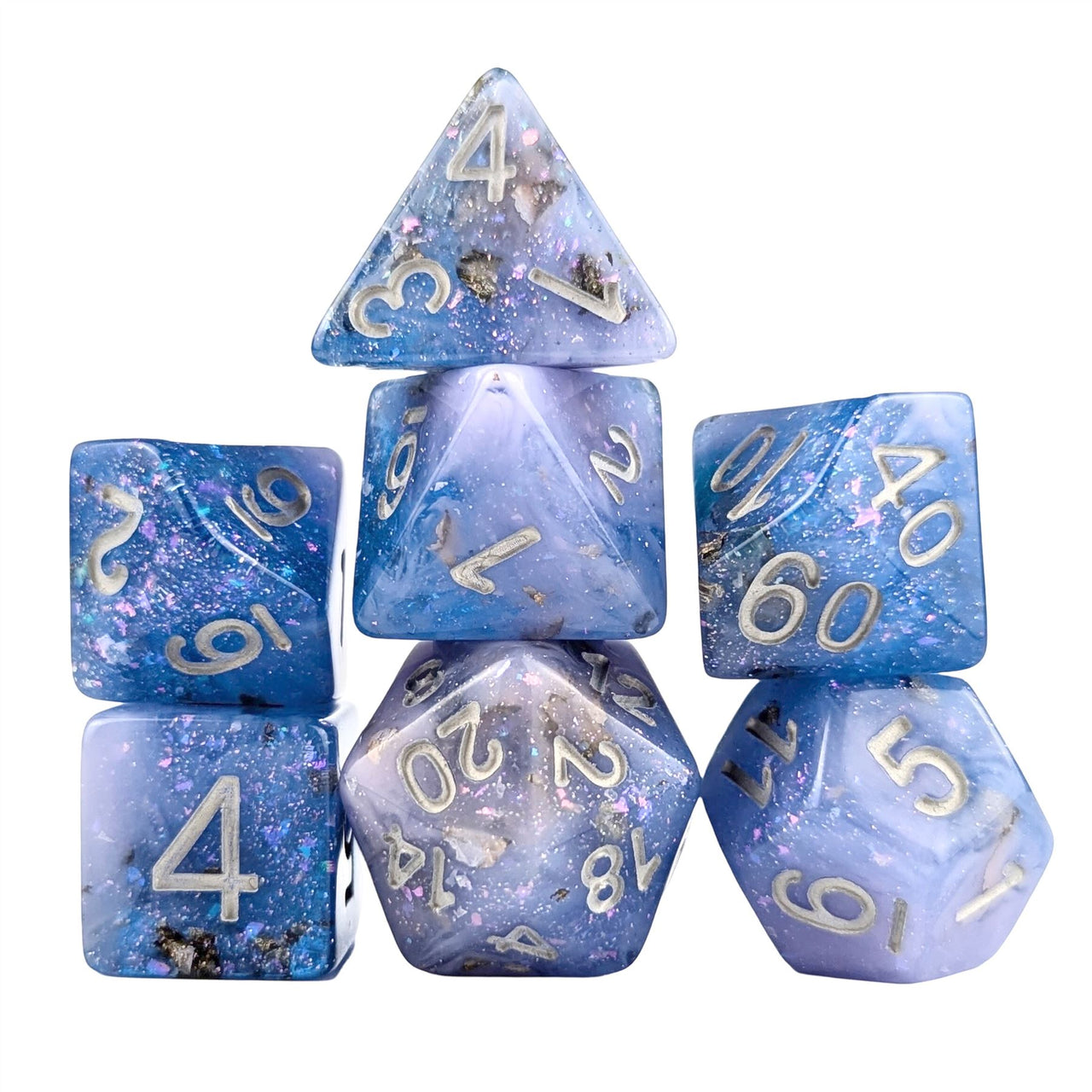 Glitter in Blue Resin - 7pcs RPG Full Dice Set