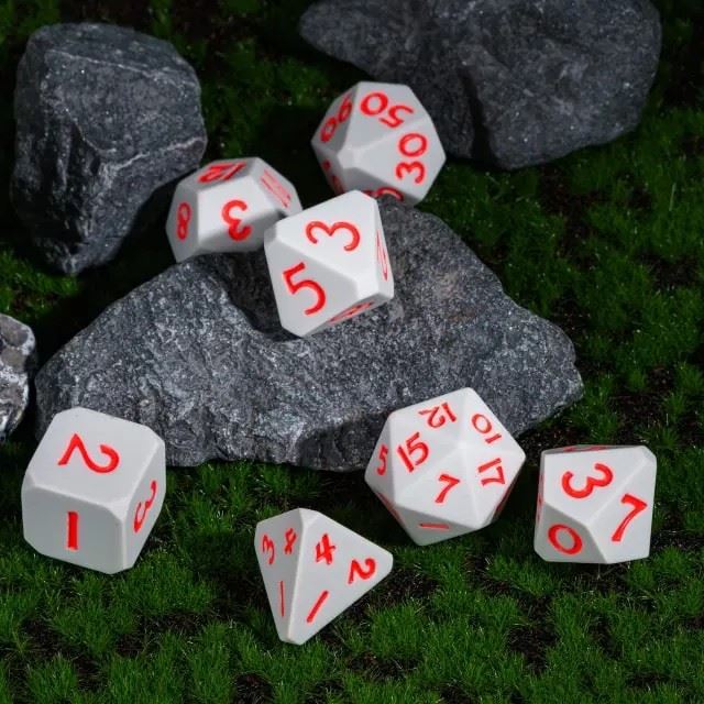 Red on Solid Grey Silicone - 7pcs RPG Full Dice Set