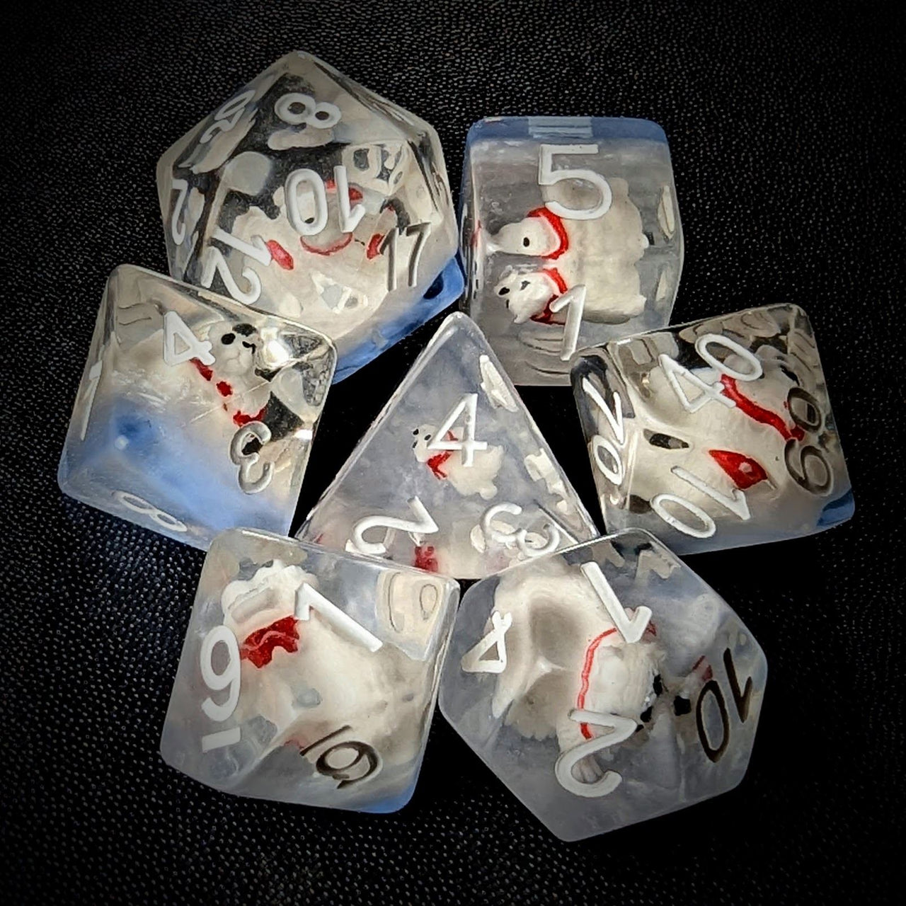 Polar Bear in Clear & Blue Resin - 7pcs RPG Full Dice Set