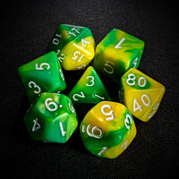 Thumbnail for Blend of Green & Yellow Acrylic - 7pcs RPG Full Dice Set Top