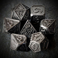 Thumbnail for Silver Metal with Dragon Font - 7pcs RPG Dice Set