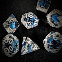 Thumbnail for Blue Skull in Clear Resin - 7pcs RPG Full Dice Set