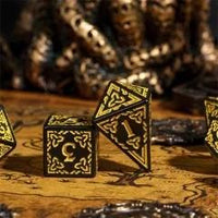 Thumbnail for Yellow Celtic Knot on Black Acrylic - 7pcs RPG Full Dice Set