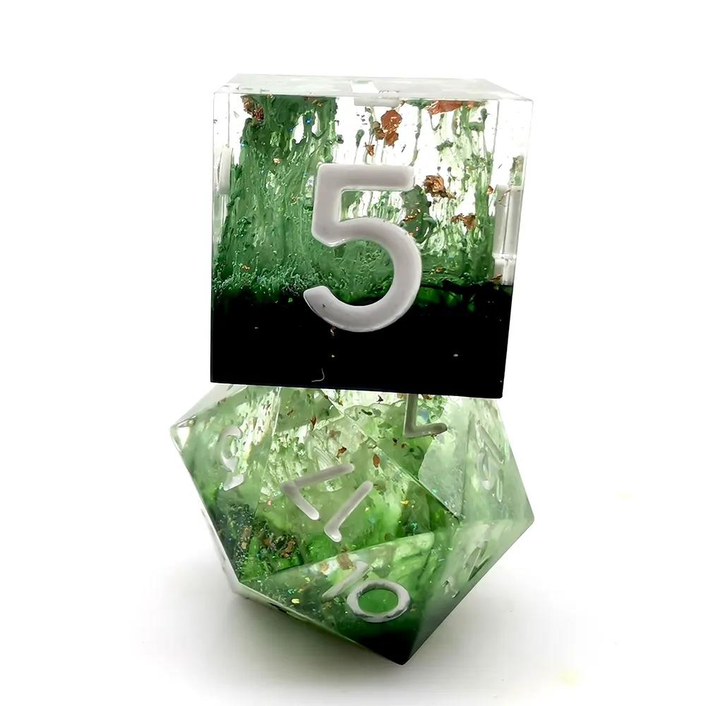 Moss in Layered Clear and Black Sharp Resin - 7pcs RPG Dice Set