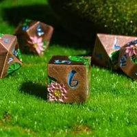 Thumbnail for Pink Lotus Flower in Copper Metal - 7pcs RPG Dice Set