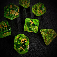 Thumbnail for Gold Foil in Clear & Green Resin - 7pcs RPG Full Dice Set