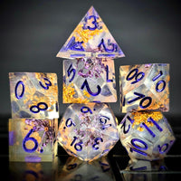Thumbnail for Flower in Yellow & Purple Filled Sharp Resin - 7pcs RPG Dice Set