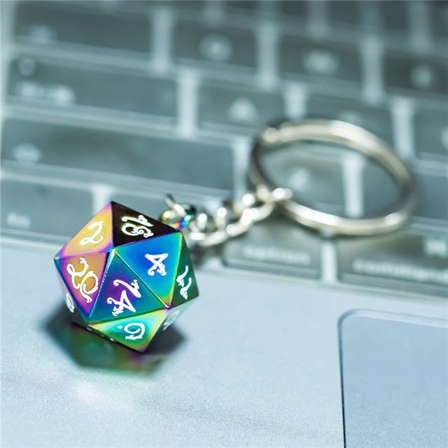 Rainbow Metal - D20 Keyring