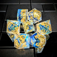 Thumbnail for Gold Ring in Blue & Clear Filled Sharp Resin - 7pcs RPG Dice Set