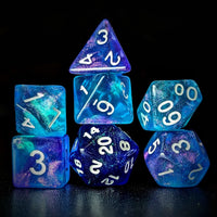 Thumbnail for Glitter in Blue & Cyan Acrylic - 7pcs RPG Full Dice Set Dark Stack